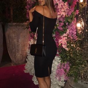 Zara Black Quarter-sleeve Bodycon Midi Dress Size Small